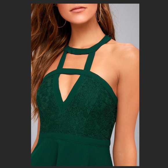 All My Daydreams Lace Skater Dress in Forest Green - Picture 4 of 4